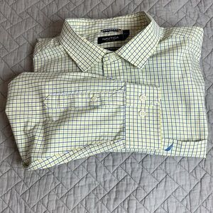 Nautica White with Yellow & Navy & Lt Blue Plaid Men's Long Sleeve Shirt Sz XXL